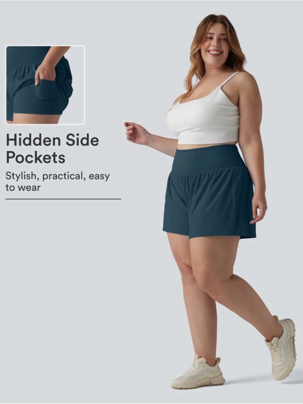 HALARA Teal High-Waist Athletic Shorts with Hidden Side Pockets